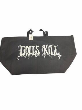 Dolls Kill Black Canvas Duffel with White Logo